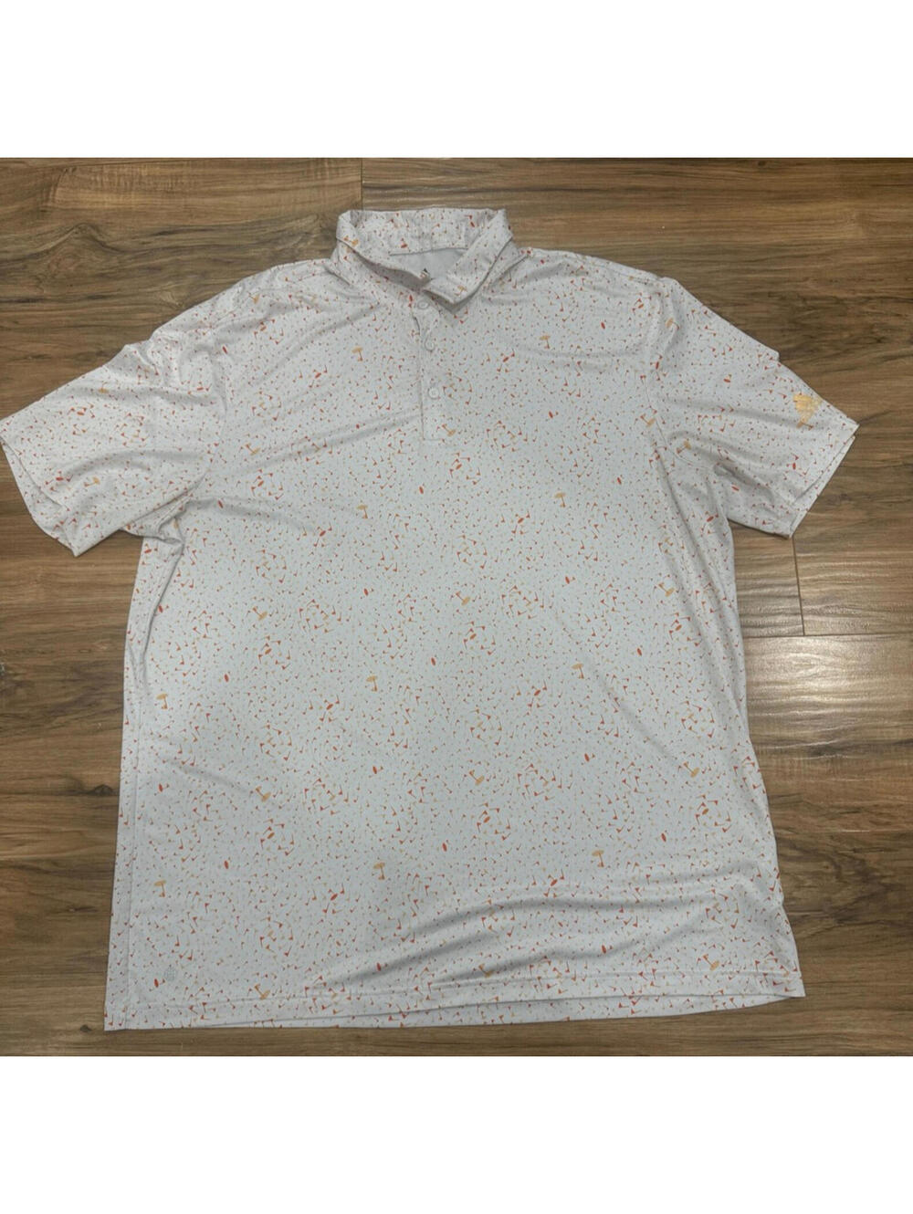 Adidas Golf Polo Shirt Mens XL White Orange All Over Print Stretch Performance